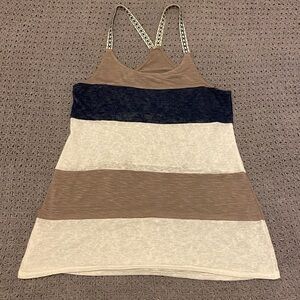 Tan cream and navy flowy tank top